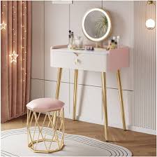 Toaletka Nordic Luxury z 3-kolorowym ekranem i ściemnianym lustrem - Różowa (60 cm)