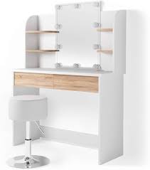 Toaletka Charlotte Biała/Sonoma z Taboretem i LED - Vicco