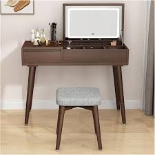 Elegancka Toaletka z Lustrem i Oświetleniem - Drewniana Biurko 60 cm