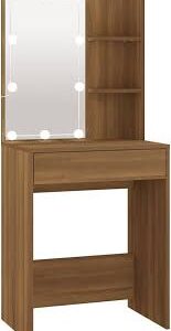 Toaletka z LED w brązowym dębie - vidaXL 60x40x140 cm