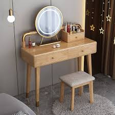 Nowoczesna toaletka z lustrem LED z litego drewna